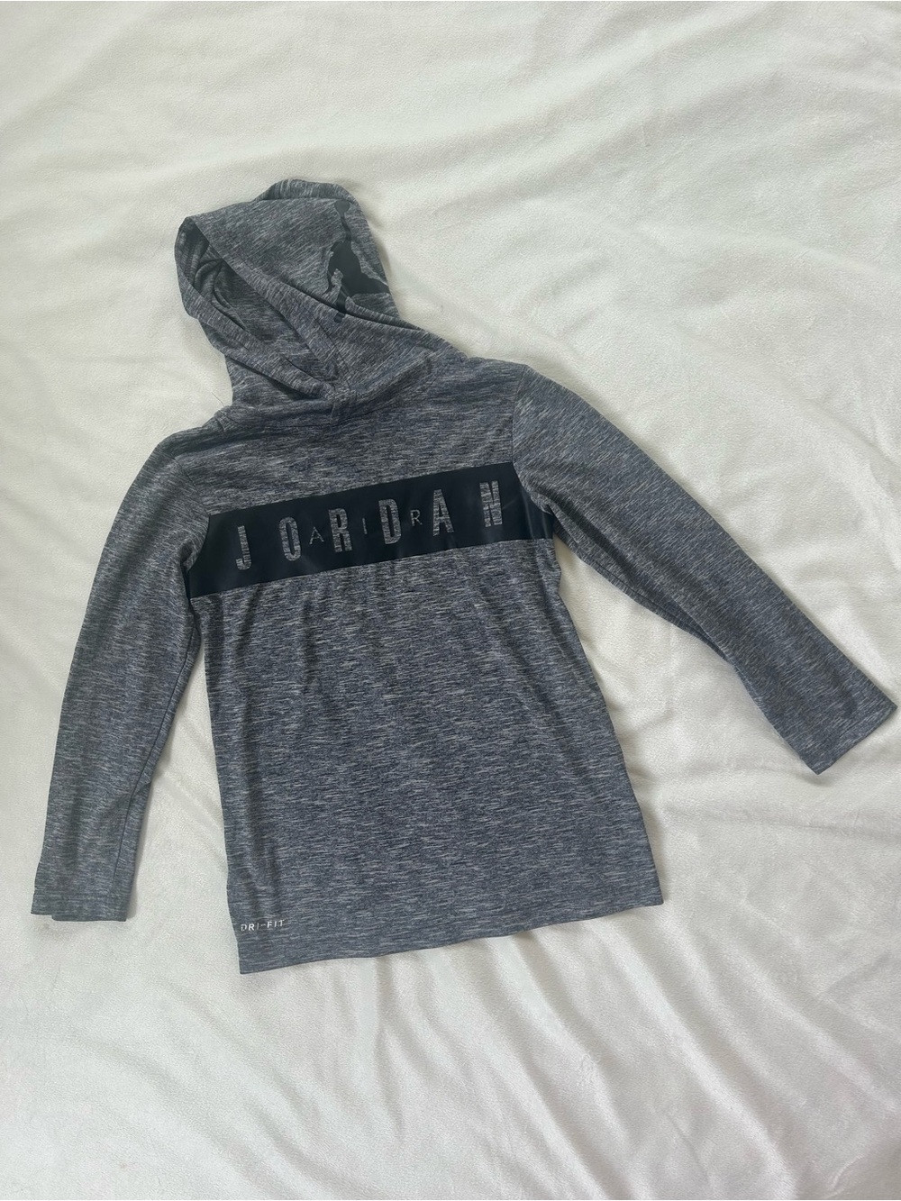 Jordan Youth Gray Hooded Long Sleeve Pullover with Black Logo Band
